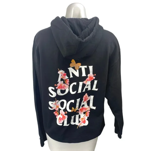 Anti Social Social Club Kkoch Black Logo Floral Graphic Hoodie Sweatshirt Top M - Image 2
