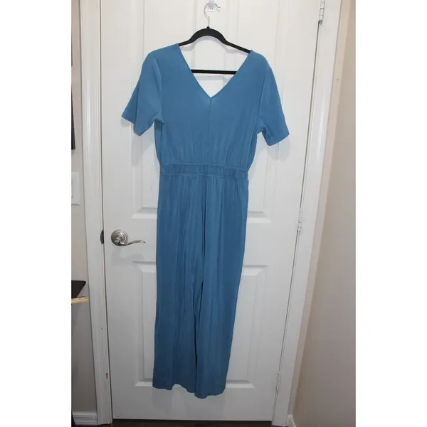 THE LABEL Wrap Front Wide Leg Jumpsuit In Steel Blue M. - Image 3