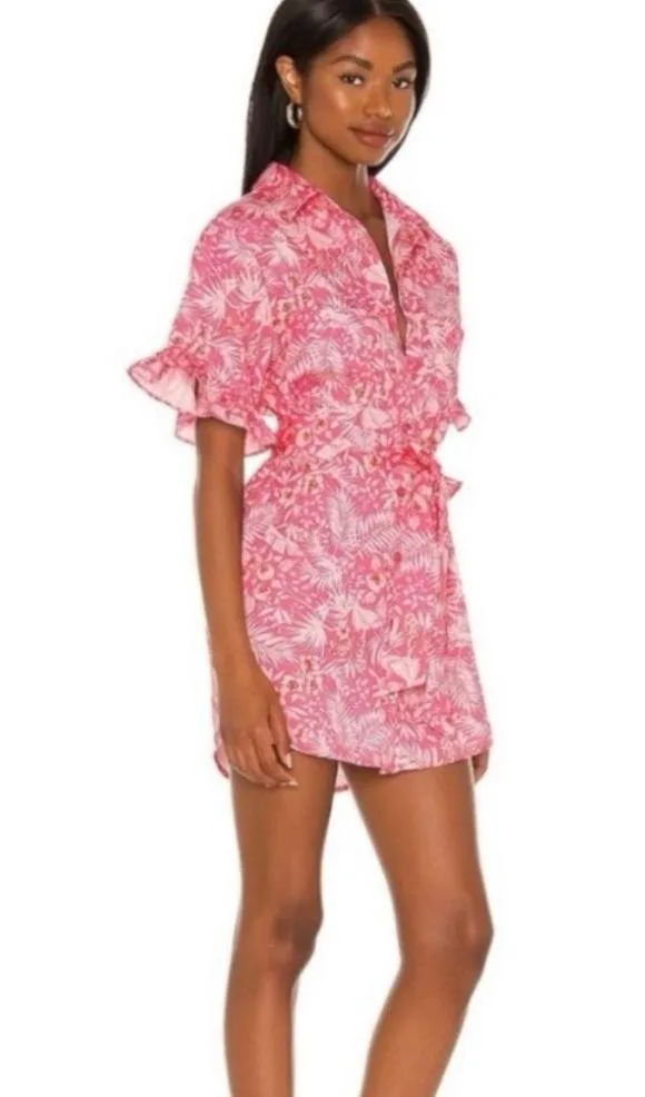 Revolve Lovers and Friends Pink Floral Juliet Mini Shirt Dress Sz.S - Image 2