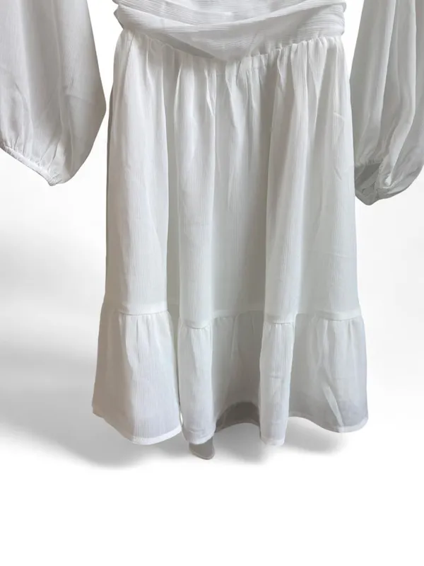 FOROLAV White Chiffon Puff Sleeve Tie-Back Mini Dress - Image 4