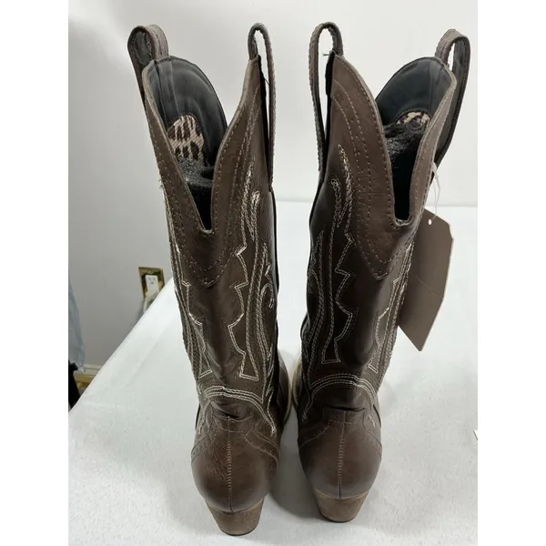 Womans Rollda Collection Pullon Midcalf Western Boots 6 Brown Embroidered Nwd - Image 5