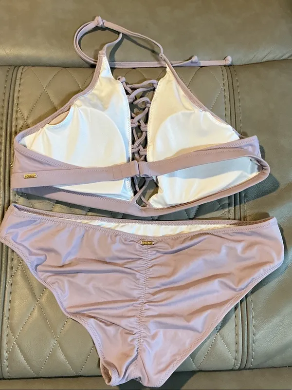 PINK Victoria's Secret Lavender Lace-Up High-Neck Bikini - Image 2