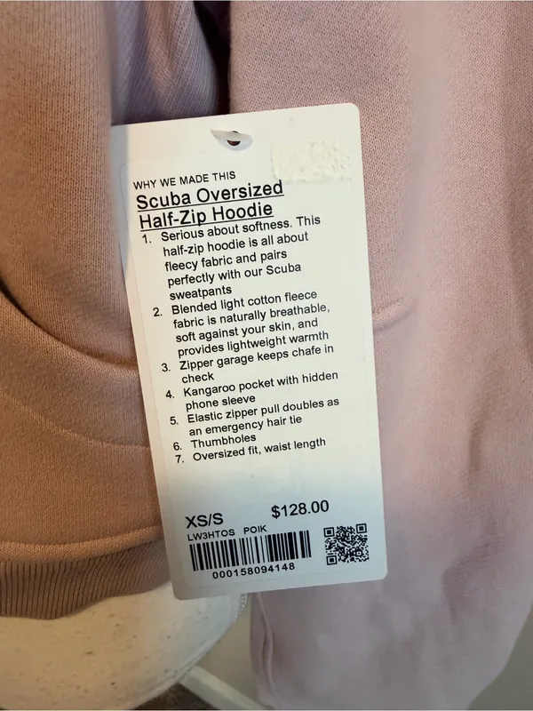 NWT Lululemon waist length oversized hooded scuba size xs/s porcelain pink - Image 9
