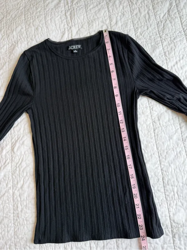 J. Crew Pointelle Ribbed Crewneck Long Sleeve T Shirt Scallop Trim Medium - Image 6