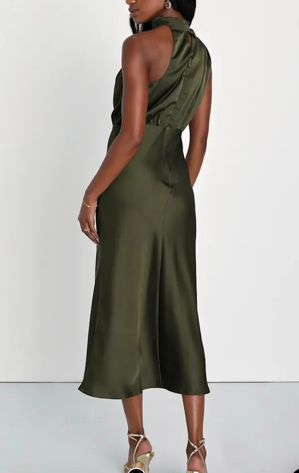 Lulus distinctive charm satin draped high neck dress size xs - Image 2