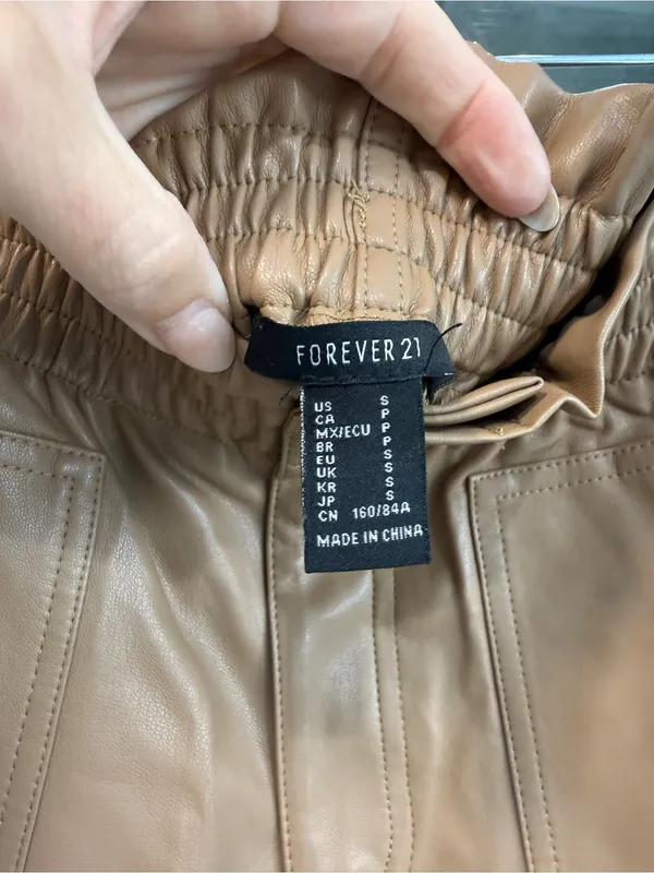 Forever 21 High-Waist Faux Leather Paperbag Shorts - Tan - Image 5