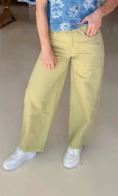 Miou Muse Olive Barrel Jeans Yellow - Image 5