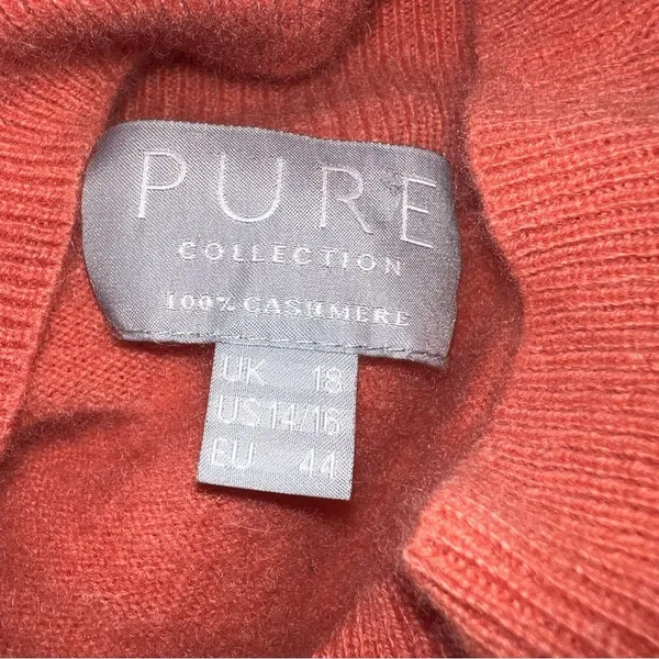 Pure Collection 100% Cashmere Turtleneck Sweater Coral Orange Size 14 16 - Image 8
