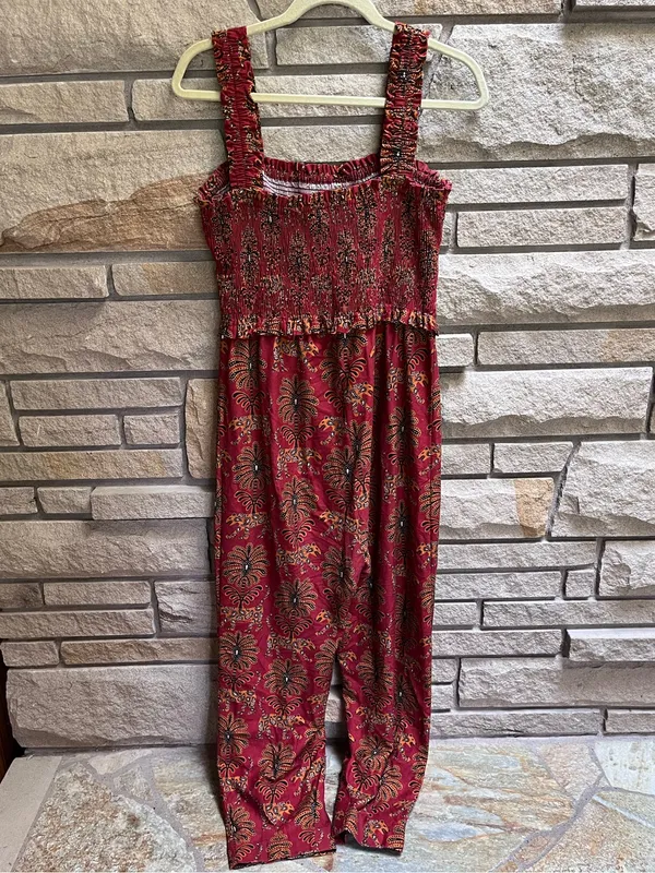 Farm Rio Smocked Jumpsuit in Rust Paisley Leopard Animal Print Size G small - Image 3