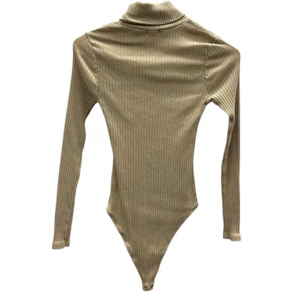 Ambiance Khaki Long Sleeve Ribbed Turtleneck Stretchy Bodysuit Top Women Small - Image 9