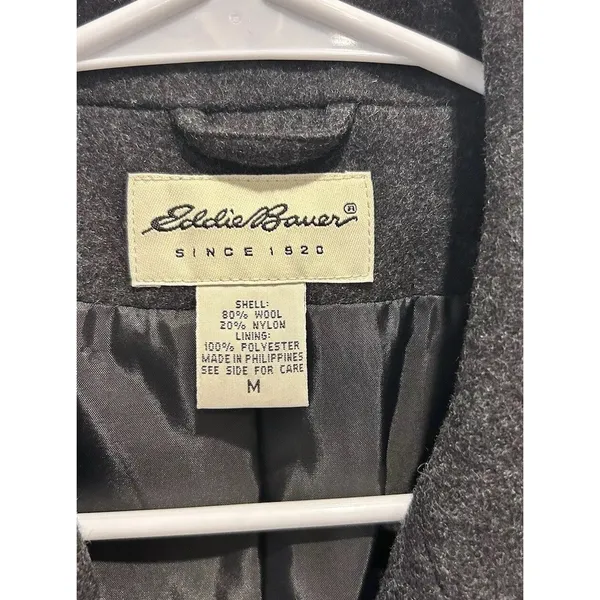 Eddie Bauer Womens Charcoal Gray Flannel Wool Blend 3-Button‎ Blazer Jacket Sz M - Image 4