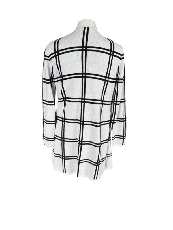 Loft Petite black and off white striped long sleeve open cardigan sweater MP - Image 4