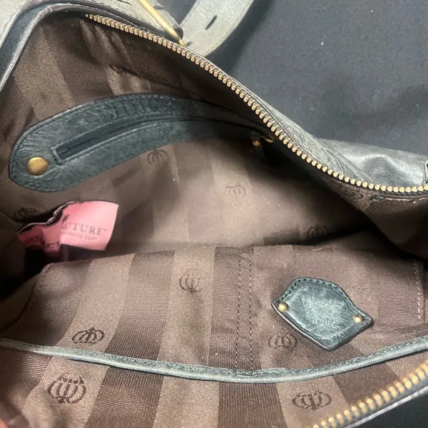 Vintage Y2K Juicy Couture Dark grey Leather Shoulder Bag - Image 3