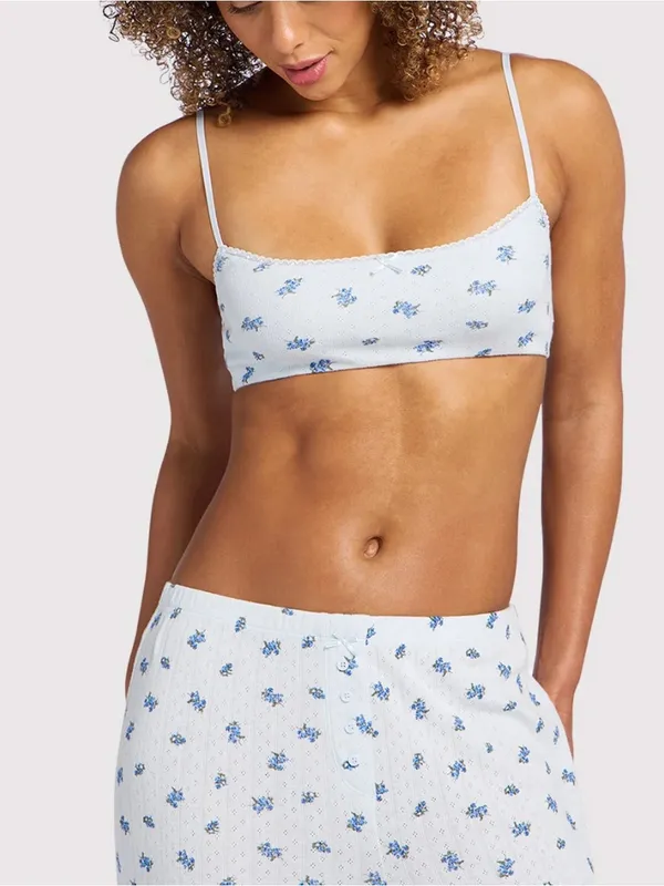Nuuds Ditsy Blue Pointelle PJ Set With Pointelle Bralette Size: L - Image 2