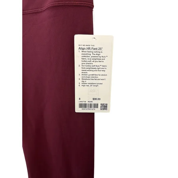 NEW Lululemon Align Pant 25" Size 8 Red Marlot SOLD OUT - Image 5