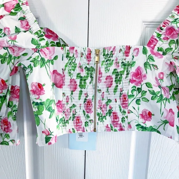 Hill House Home Isabella Top Pink Roses Puff Sleeve Smocked Crop - Image 8
