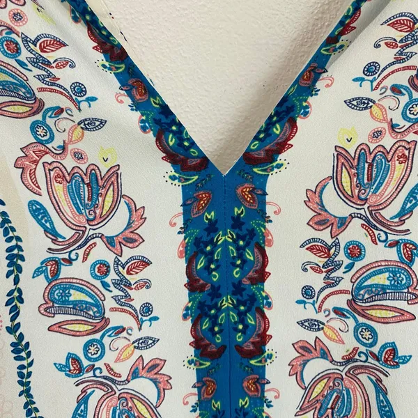 Loft Paisley Deep‎ V Neck Shift Sleeveless Shift Lightweight Dress Size M - Image 8
