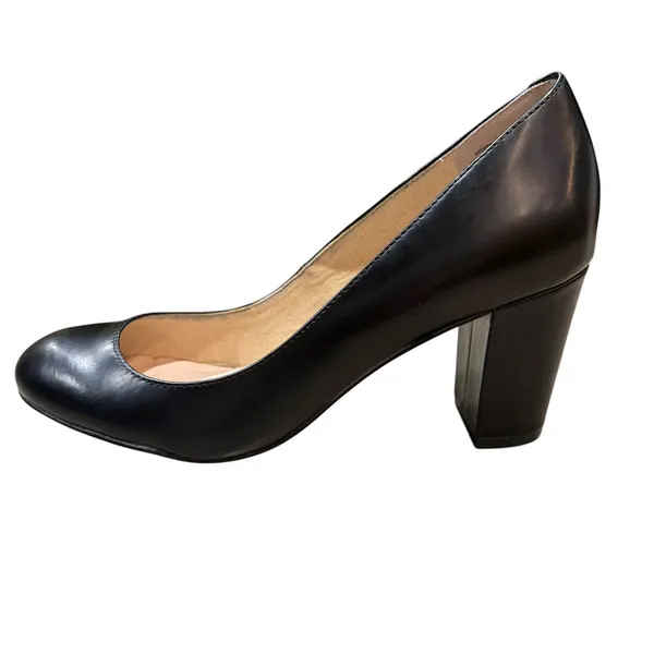 Lands End Pumps Size 7.5B Black Leather 3" Block Heel Neutral Classic Minimalist - Image 3