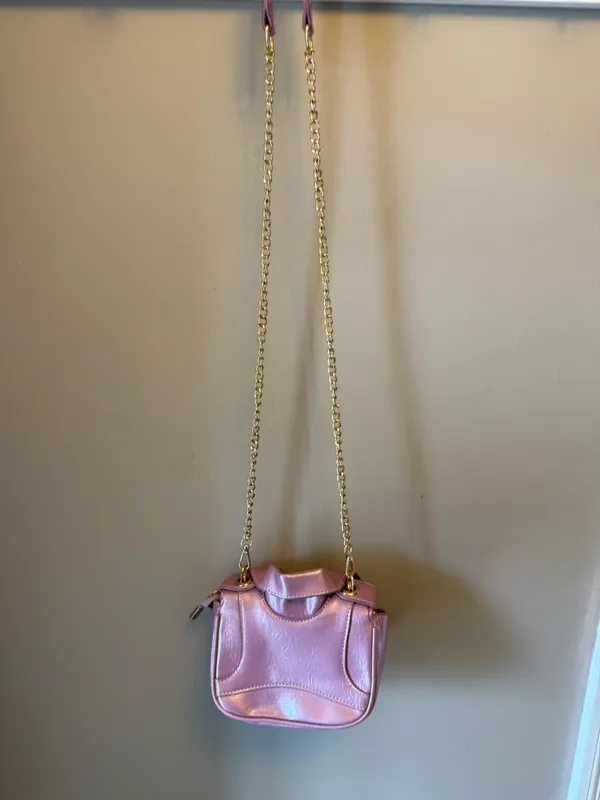 Pink Mini Shoulder Bag with Gold Chain - Image 4