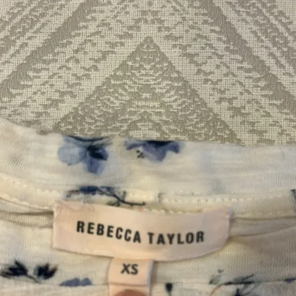Rebecca Taylor Women’s Blue Floral Ruffle Sleeve Top - Size XS - Image 4