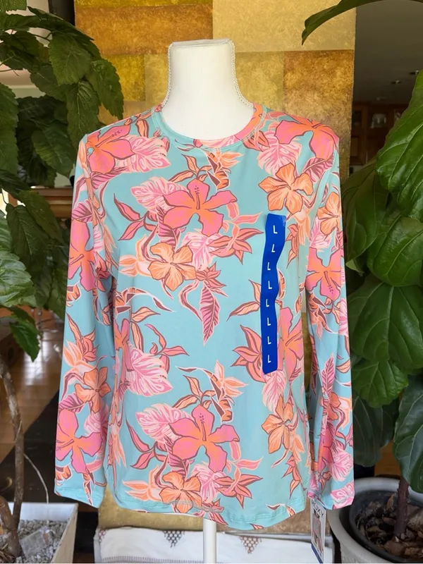 NEW Roxy Women’s UPF 50 Sun Protection Rash Guard Floral Long Sleeve Swim Tee - Image 2