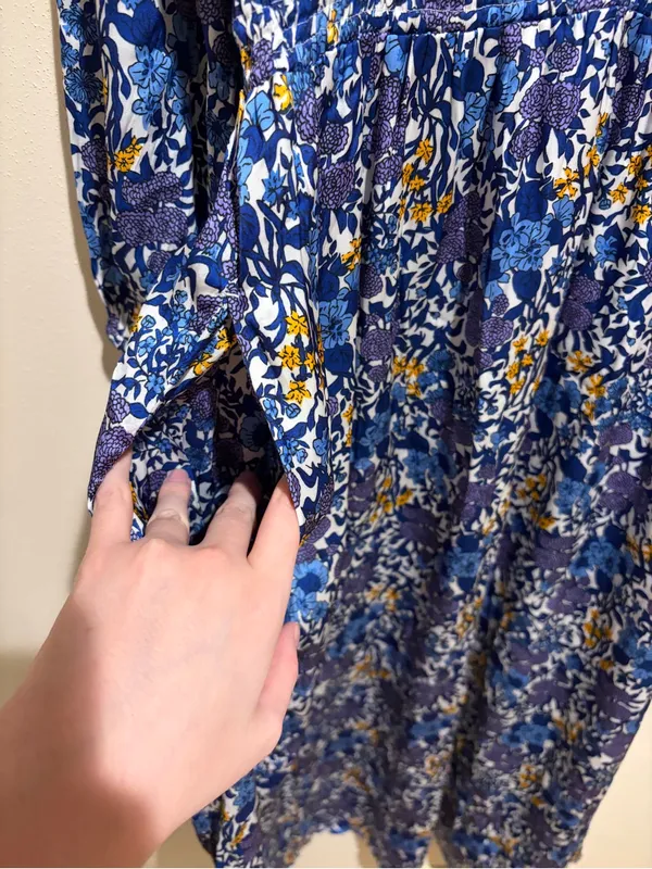 J. Crew V-neck Midi Dress in Fête Floral Print Blue Satin Long Sleeves Medium - Image 11