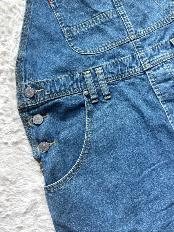 VTG 90s Y2K Union Bay Denim Overall Shorts Shortalls S Blue Jean Americana USA - Image 5