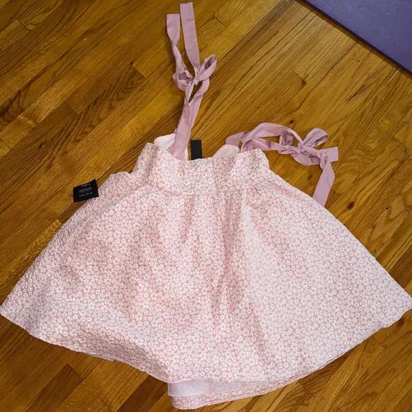 Lulus Floral Sequin Tie-Strap Babydoll Mini Dress XL Pink White Textured NWT - Image 4