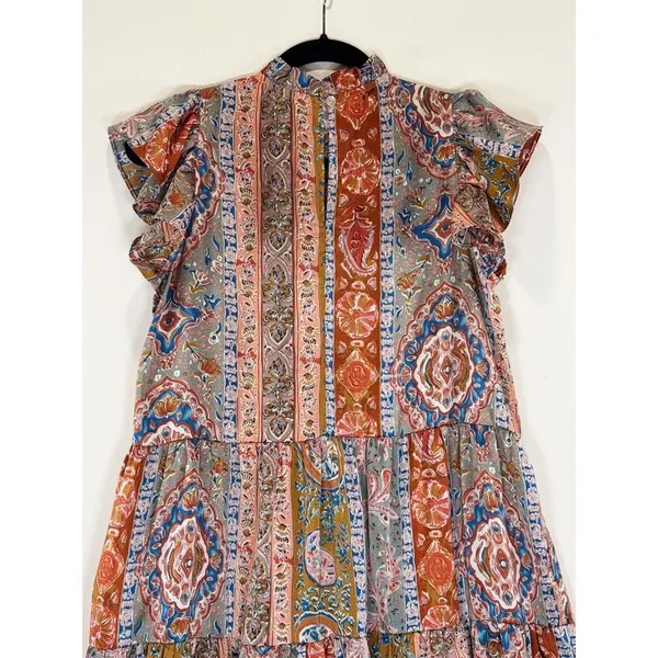 Pinch Womens Dress Brown Midi Tiered Floral Flutter Flowy A Line Boho Medium - Image 10