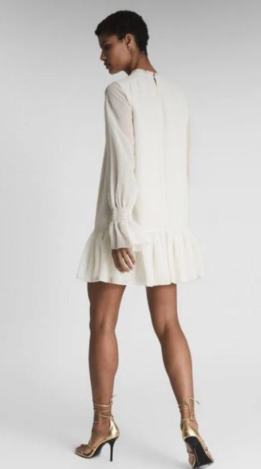 NWT Reiss Esme Shift Mini Dress Long Sleeve Ivory Size 2 Relaxed Fit Victorian - Image 6