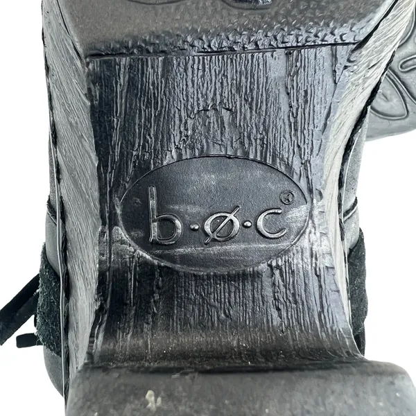 b.o.c. Fringe Leather Mules‎ Black 6 Slip On Open Back Chunky Heel Clogs Shoe - Image 6