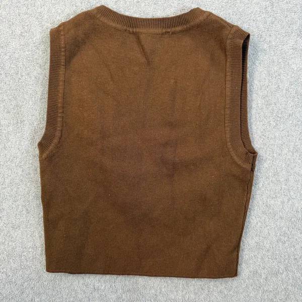ZARA Women's Small Brown Knit Sweater Vest Top Sleeveless Crew Neck Cropped - Image 6