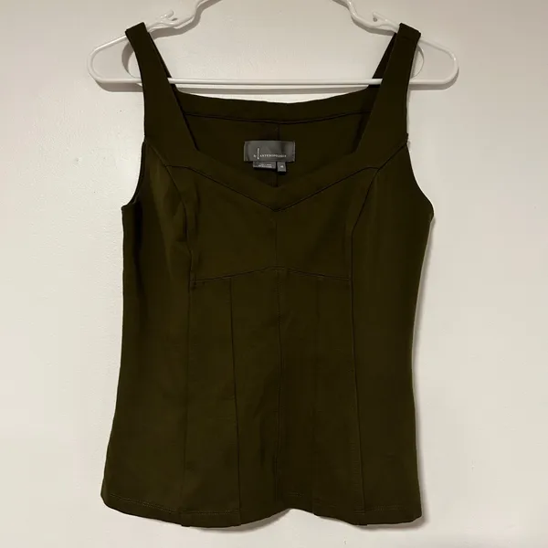 Anthropologie Olive Green Corset Tank Top Sweetheart‎ Neckline XS Side Zip Ponte - Image 10