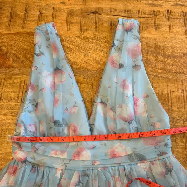 Lulus Garden Romance Organza Maxi Dress M Light Blue Floral Print Formal Wedding - Image 15