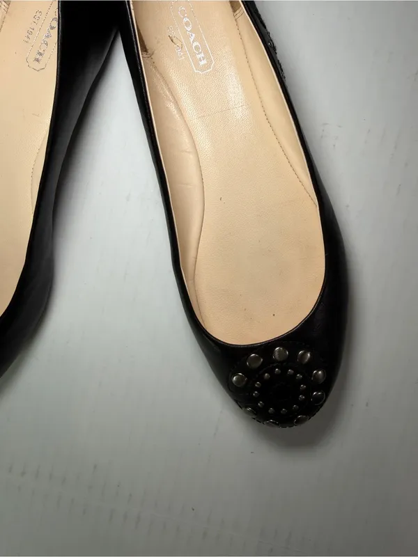 Coach Black Leather Studded Round-Toe Flats measure size 7 - Image 3