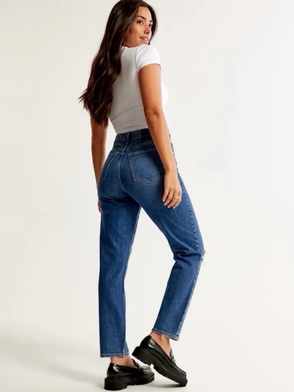 Abercrombie‎ & Fitch The Mom High Rise Jeans in Blue Denim Size 25 or 0 Short - Image 2