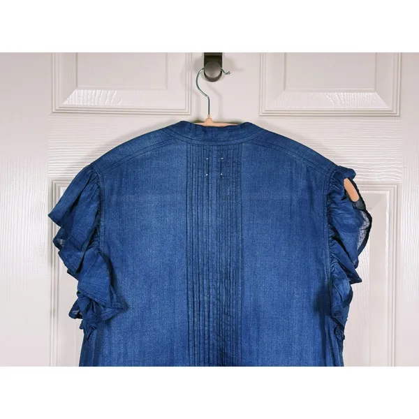 La Vie Rebecca Taylor Tiered Denim Dress Size XS Blue Boho Cottage Western - Image 6