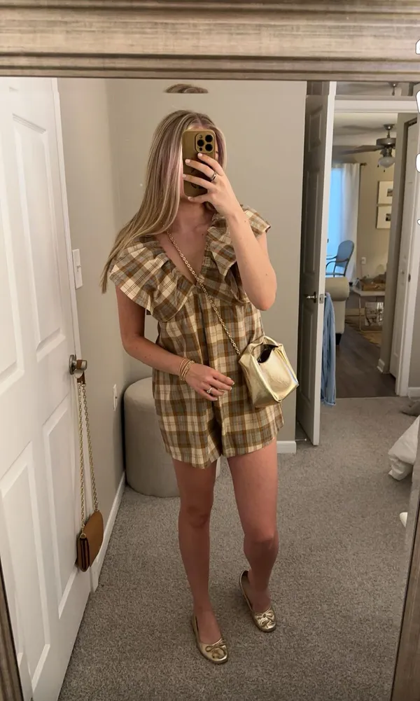 Fall Gingham Romper Size Small - Image 2
