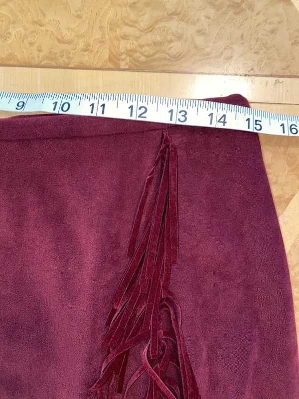 Norton McNaughton Western Burgundy Fringe-Trim Maxi Skirt Faux Suede Size 10 - Image 8