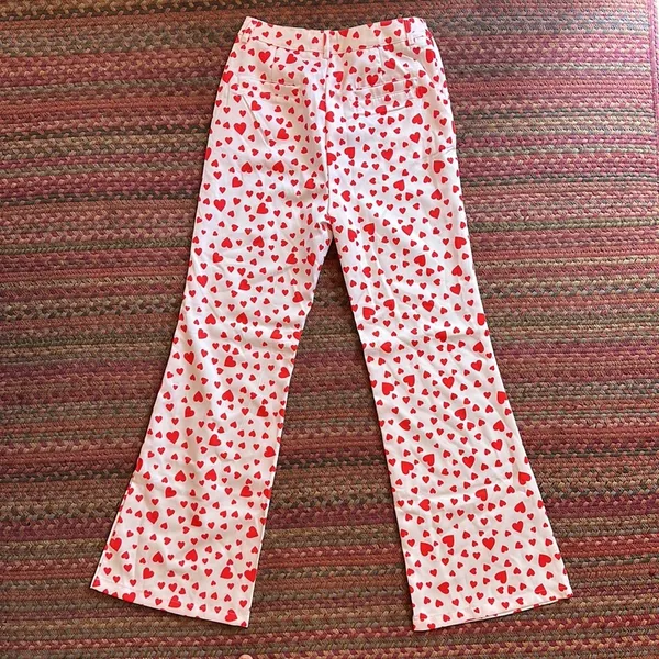 ALL OVER HEART PRINT FLARE PANTS VALENTINES Red - Image 4