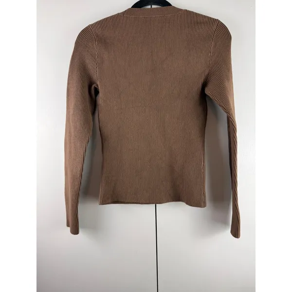 Abercrombie & Fitch Chocolate Brown Ribbed Knit Crew‎ Neck Sweater Minimalist S - Image 2