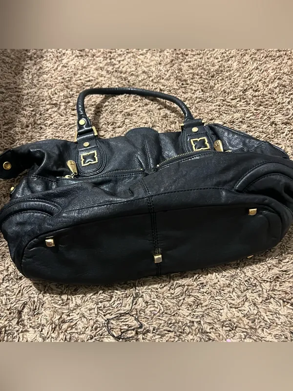 BCBGMaxAzria Black Shoulder Satchel with Gold Hardware - Image 3