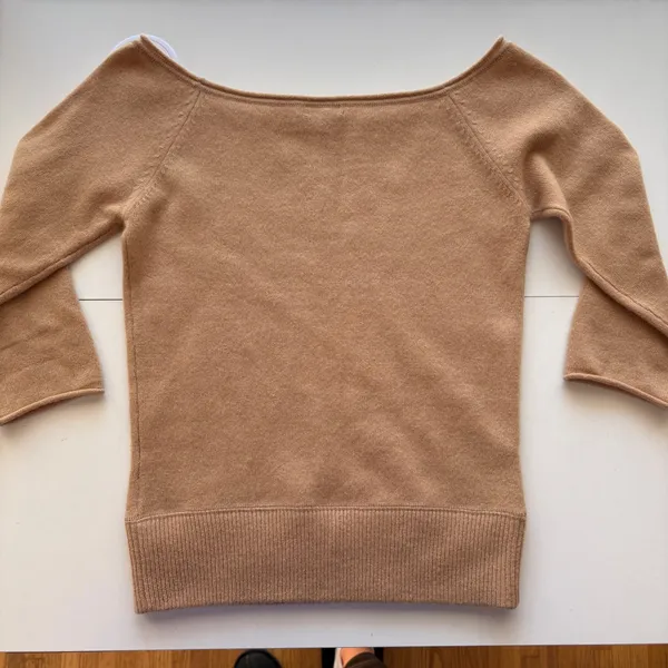 Cris Cashmere Sweater Womens Small Tan‎ Boatneck 3/4 Sleeve 100% Cashmere - Image 11