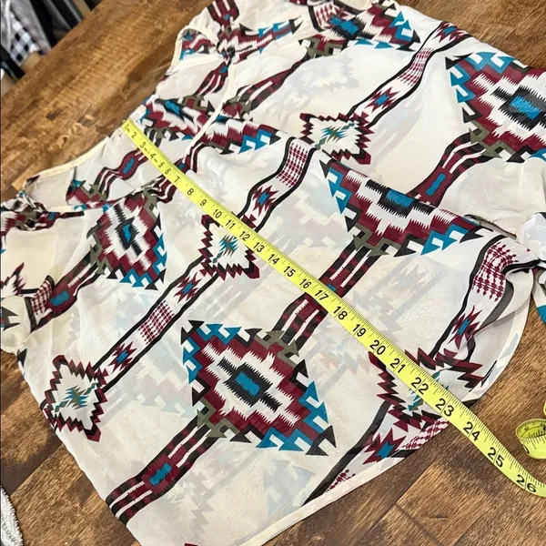 SOULMATES Sheer Aztec Tribal Southwestern Print Peasant Top Size Large - Image 10