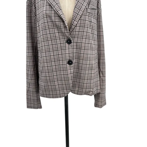 Free People Cali Plaid Blazer Jacket Gray Neutral Size Large‎ - Image 6
