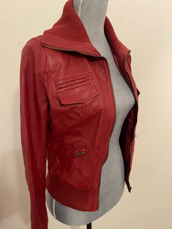 Zenana Red Faux Leather Jacket - Image 8