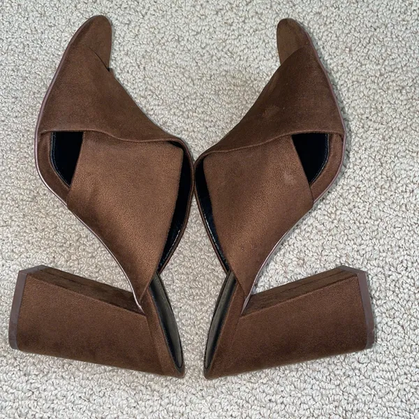 BCBGeneration Suede Chocolate Brown Mule Heels - Image 9