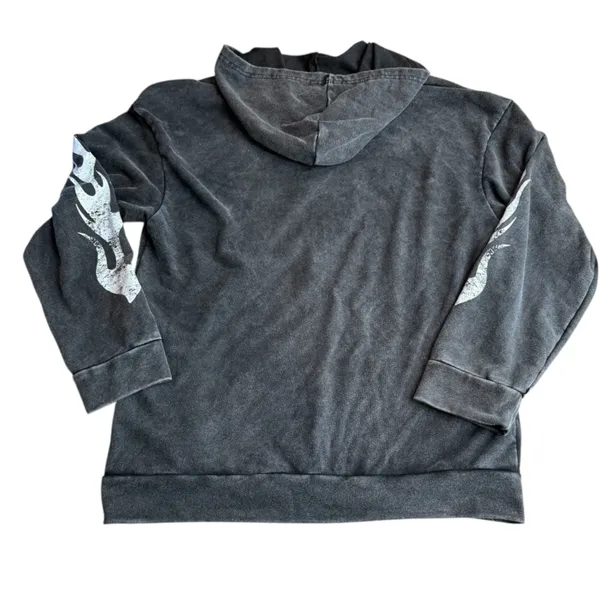 Tik‎ Tok Viral Racetrack Hoodie Sweatshirt Black Acid Wash Flame Motocore Size M - Image 5