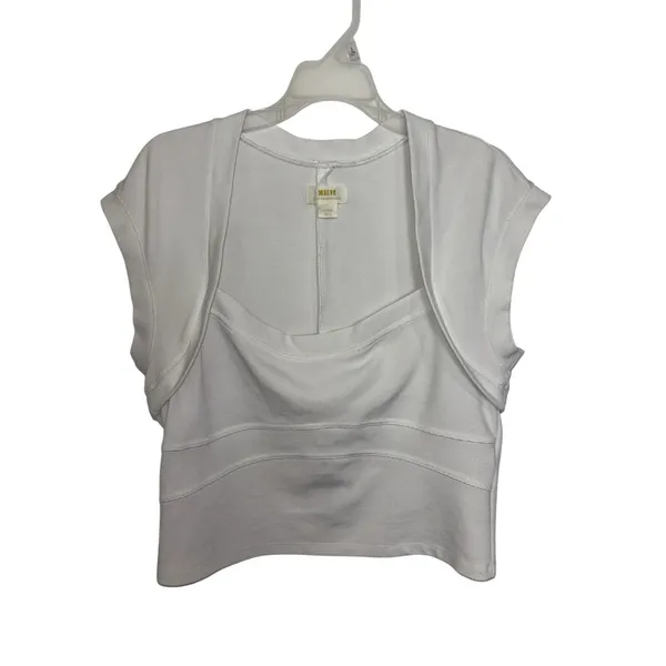 Anthropologie Maeve White Square Neck Cap Sleeve Crop Top Large - Image 2