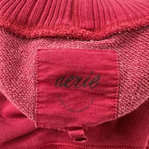Aerie New Heights Cropped‎ Turtleneck Sweatshirt Burgundy Exposed Seam Raw Hem M - Image 9